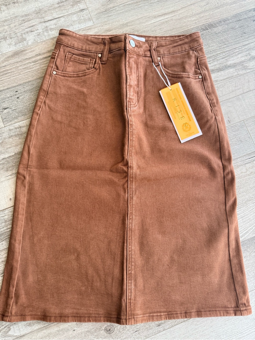 Risen Brown Espresso Modest Denim Levi Pencil Skirt NWT med